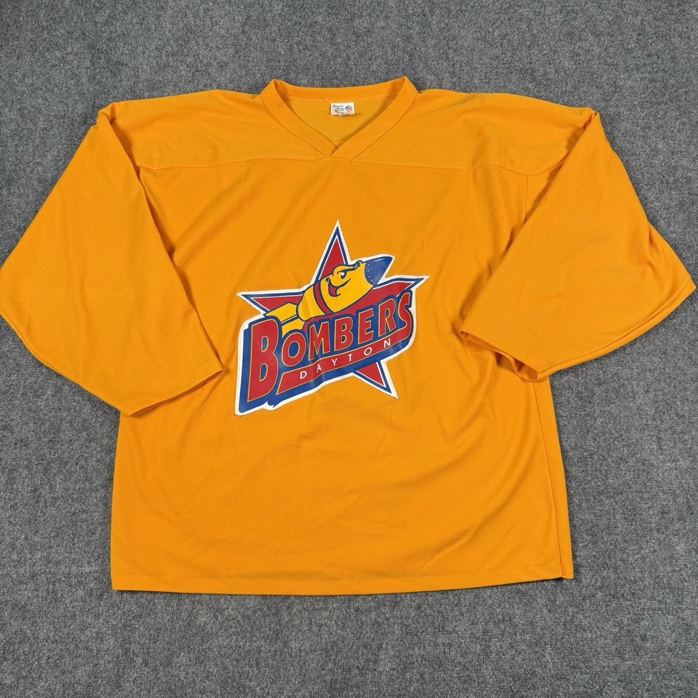 🏒 Dayton Bombers Hockey Jersey Mens L Orange Athletic Knit AK ECHL Canada Minor